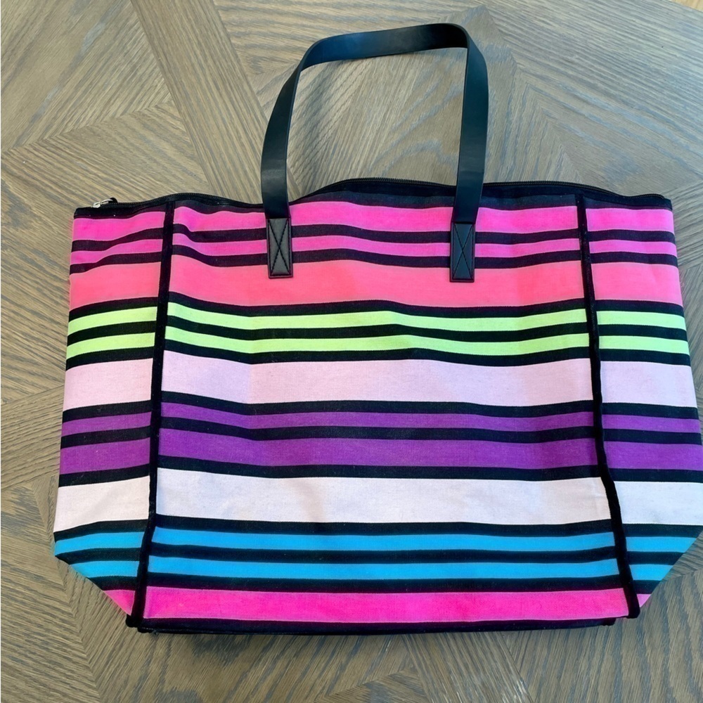 VICTORIA’S Secret Large Striped Rainbow Neon Tote Bag - Picture 9 of 11